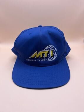Vintage MTI Employee Owned Snapback Hat Blue Embroidered Globe Logo Cap Green